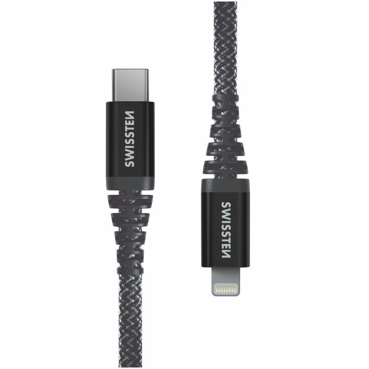 Kabel Swissten ARAMID REINFORCED USB-C/Lightning, 1,5 m antracitový