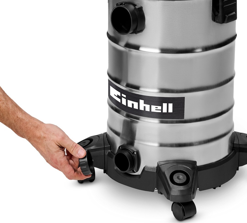 Průmyslový vysavač Einhell Classic TC-VC 3055 S nerez Průmyslový vysavač Einhell TC-VC 3055 S a ukázka odtokové zátky