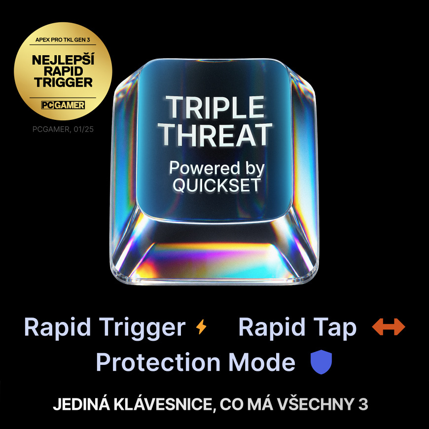 Technologie Triple Threat kombinuje Rapid Trigger, Rapid Tap a Protection Mode pro soutěžní hraní