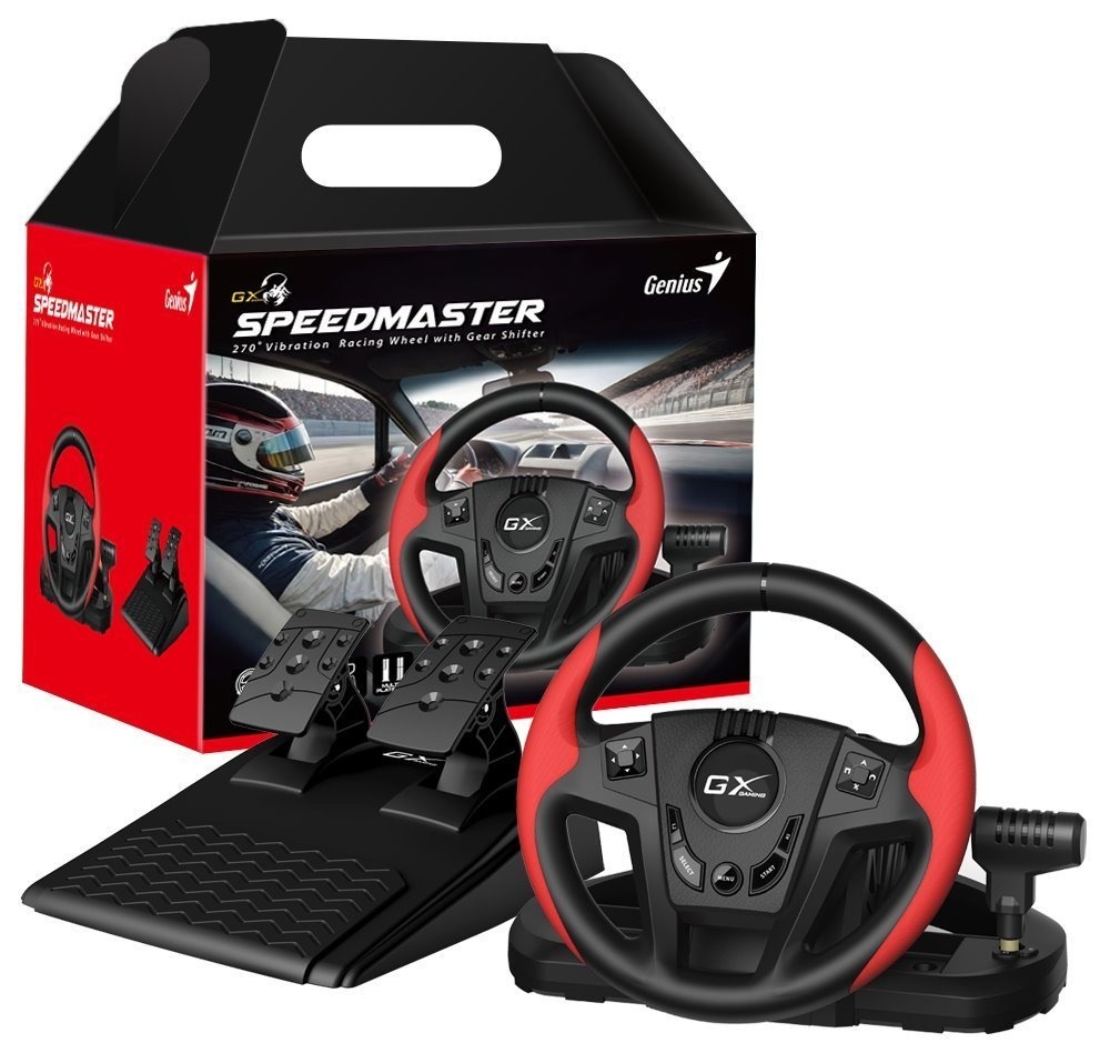 Volant Genius GX Gaming SpeedMaster pro PC a PS, USB + pedály, řadící páka černý/červený Genius GX Gaming SpeedMaster (31620003400)