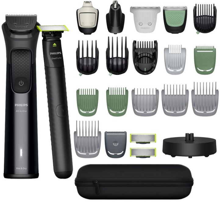 Zastřihovač multifunkční Philips Series 9000 MG9690/30 + Philips OneBlade na tvář černý Multifunkční zastřihovač Philips MG9690/30 Series 9000 s OneBlade a kompletní sadou nástavců