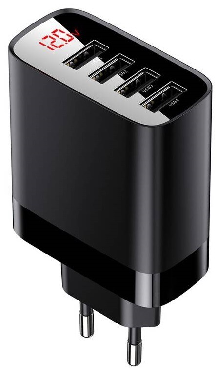 Nabíječka do sítě Baseus Mirror Lake Digital Display 4xUSB Travel Charger 30W černá Nabíječka do sítě Baseus Mirror Lake Digital Display 4xUSB Travel Charger 30W černá