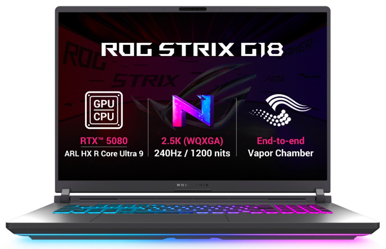 Přehled grafiky RTX 5080, displeje WQXGA 240 Hz a chlazení Vapor Chamber