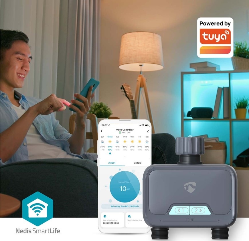 Zavlažovací systém Nedis Bluetooth regulátor průtoku vody šedý Zavlažovací systém Nedis Bluetooth regulátor průtoku vody - šedý