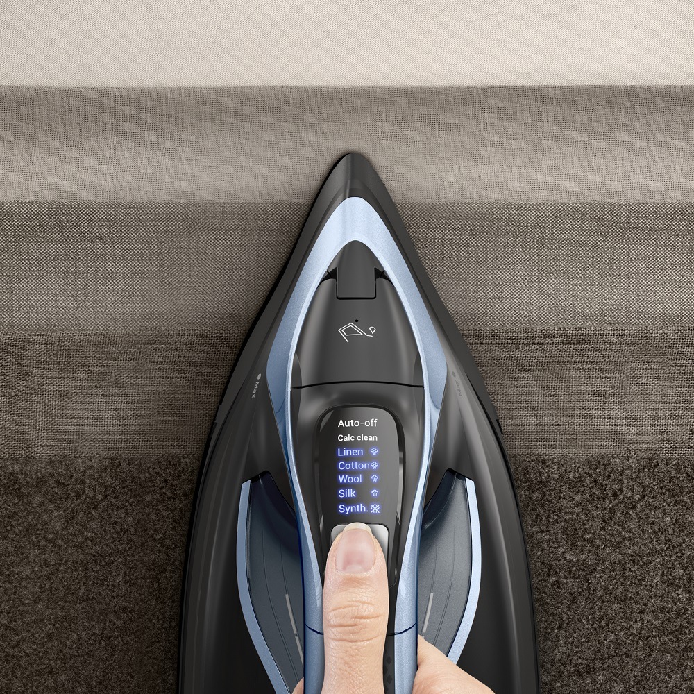 Žehlička Tefal Ultimate Power Pro FV9E53E0 černá/modrá Žehlička Tefal FV9E53E0 Ultimate Power Pro žehlící několik druhů tkaniny
