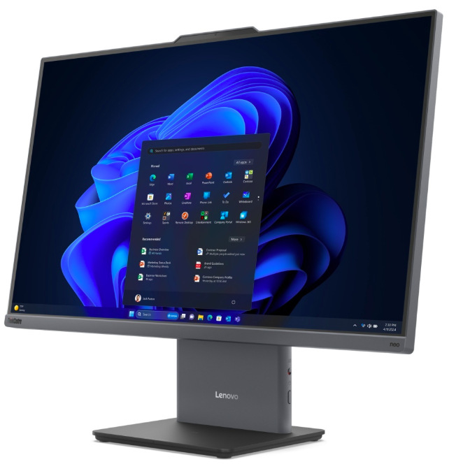 Pohled na All In One počítač Lenovo ThinkCentre neo 55a 24 Gen 6 s 23,8palcovým displejem