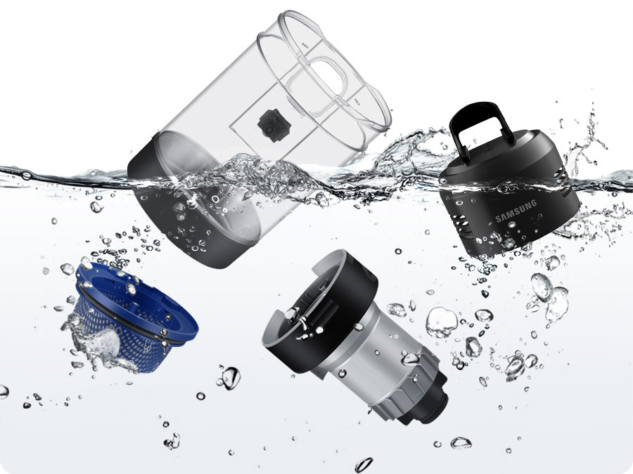 Čtyři části prachového koše vysavače Samsung Bespoke Jet AI VS28C9784QK/GE