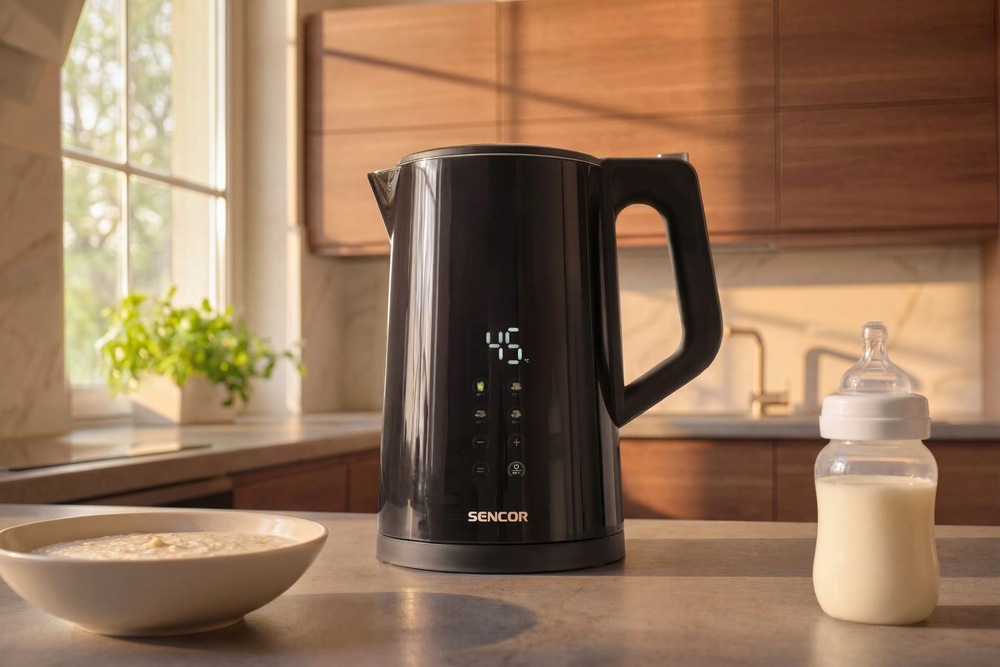 Rychlovarná konvice Sencor SWK 0940BK 1,7 l černá Černá rychlovarná konvice Sencor SWK 0940BK 1,7 l na kuchyňské lince