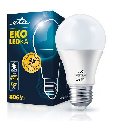 Žárovka LED ETA EKO LEDka klasik 8,5W, E27, teplá bílá