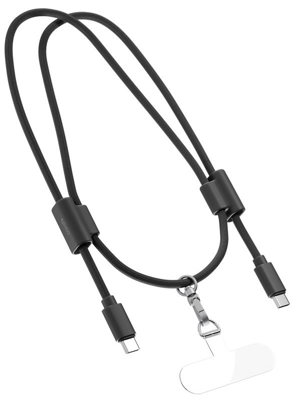 Popruh na krk Epico s integrovaným USB-C kabelem, černá barva
