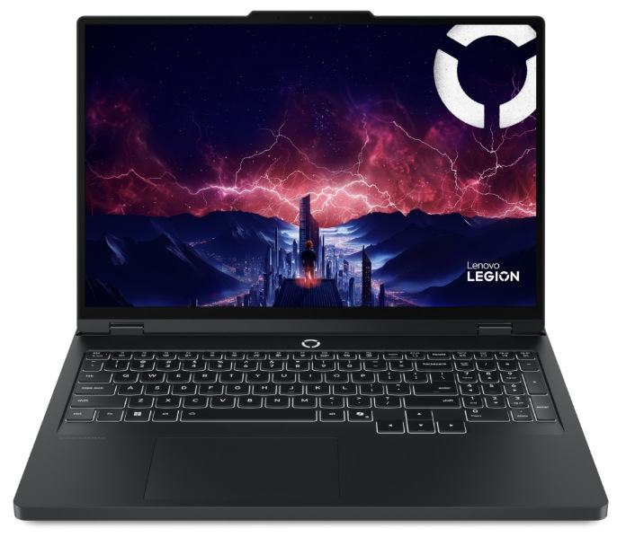 Čelní pohled na otevřený notebook Lenovo Legion Pro 5 16IAX10H s 16" OLED displejem