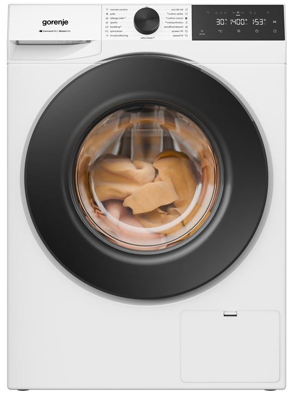 pračka Gorenje WG4S74A21 UltraClean v bílé barvě, pohled zepředu