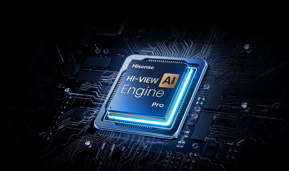 procesor Hi-View AI Engine PRO televize hisense na černém pozadi