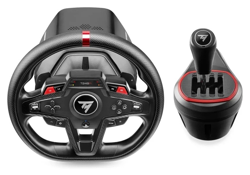 Volant Thrustmaster T248R Shifter Pack, PC , PS5/4 černý Čelní pohled na volant a samostatnou řadicí páku