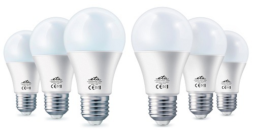 Sada 6 ks LED žárovek ETA E27 – kombinace 15W a 8,5W žárovek na bílém pozadí