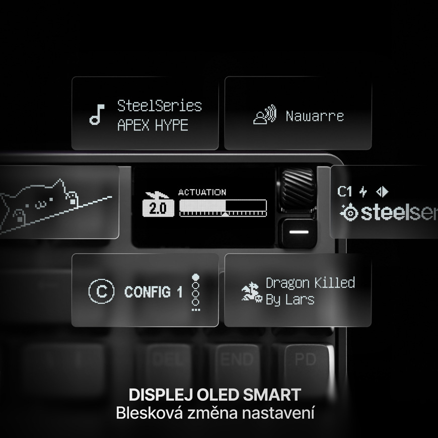 OLED Smart displej umožňuje rychlou změnu nastavení, profilů i informací přímo na klávesnici