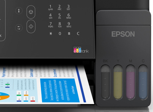 Detail tiskárny Epson EcoTank L5390 s integrovanými nádržkami na inkoust