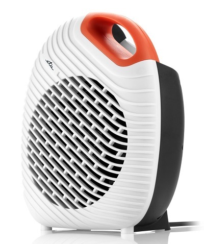 Bílo šedý teplovzdušný ventilátor ETA Vietro s oranžovým madlem