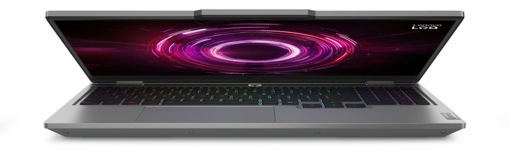 Notebook Lenovo LOQ 15AHP10 šedý Pootevřený zapnutý notebook Lenovo LOQ 15AHP10 zepředu