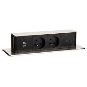 Kabel prodlužovací Solight výsuvný blok, 2x zásuvka, 2x USB, 1x HDMI, 1,9m (PP126HDMI) stříbrný