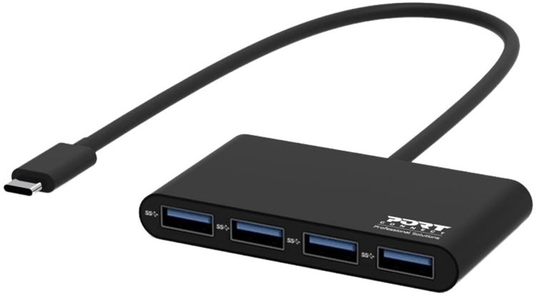 USB Hub PORT CONNECT USB-C, 4x USB 3.0 - černý