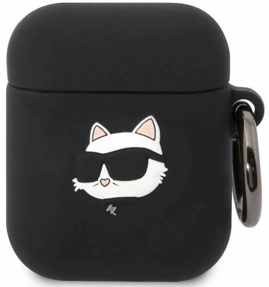 Pouzdro Karl Lagerfeld 3D Logo NFT Choupette Head na AirPods 1/2 černé