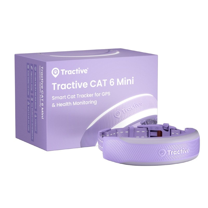 GPS lokátor Tractive CAT 6 Mini – pro kočky a monitor zdraví s integrovaným obojkem fialový