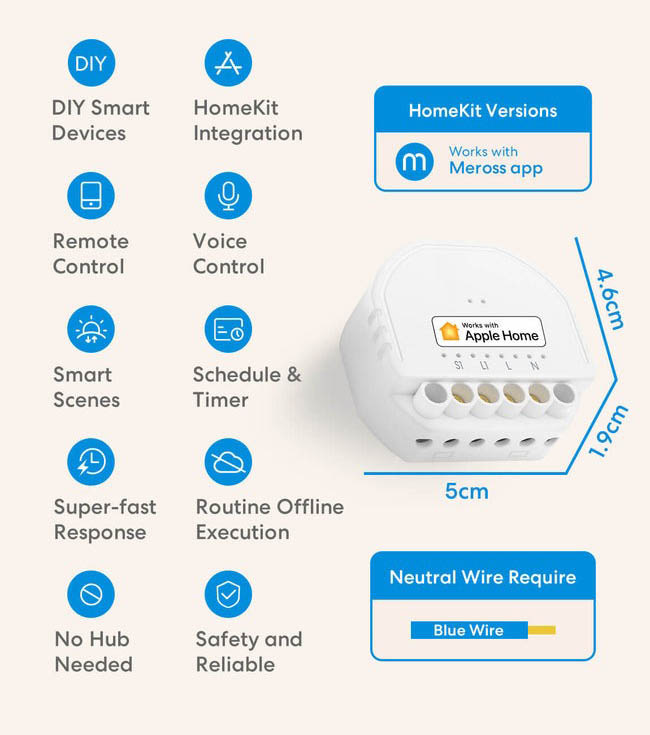 Modul Meross Smart Wi-Fi, Neutral Wire Required bílý Modul Meross Smart Wi-Fi (MSS810HK)