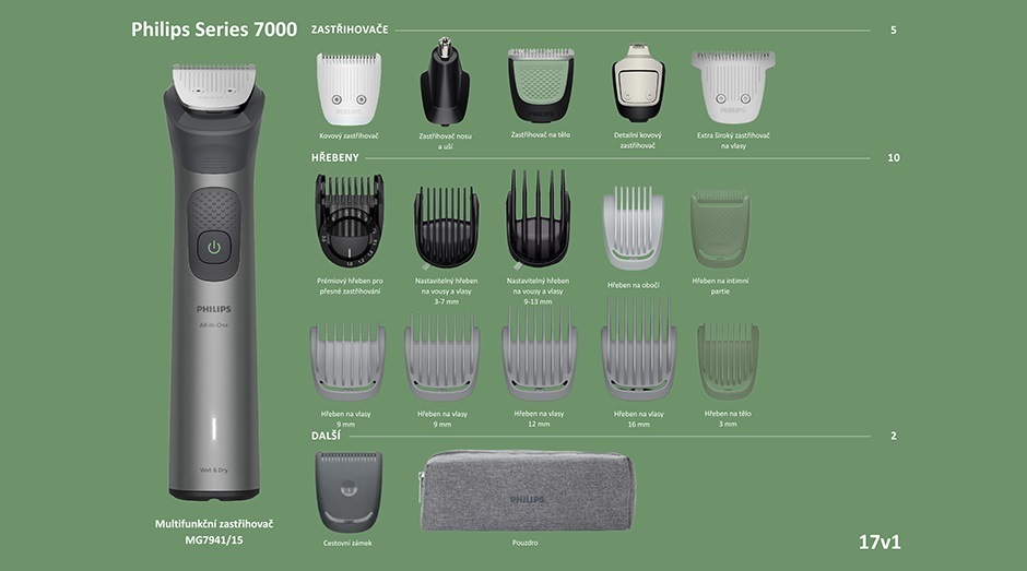 Multifunkční zastřihovač Philips MG7941/15 Series 7000 včetně vyměnitelných nástavců