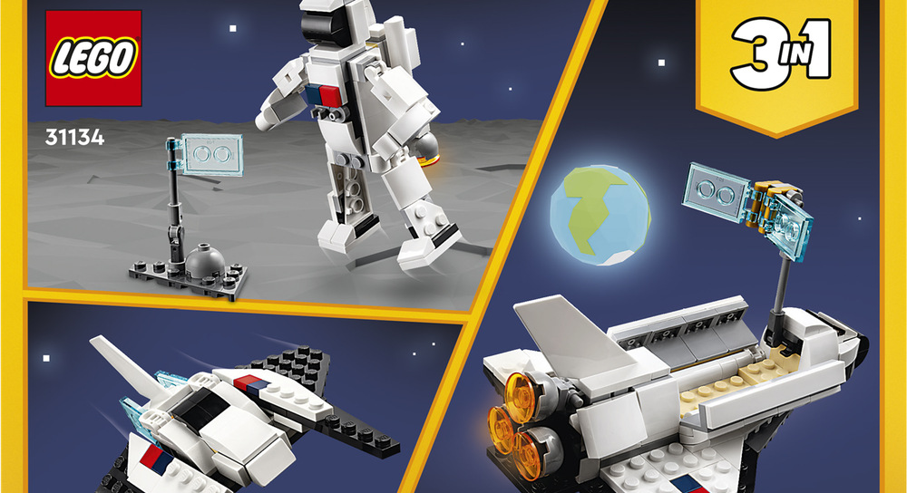 Stavebnice LEGO® Creator 3 v 1 31134 Raketoplán 144 dílků nabízí dětem od 6 let prostor pro stavění, hraní, přestavování i vymýšlení vlastních příběhů.