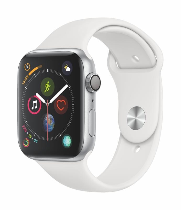 Chytré hodinky Apple Watch Series 4 GPS 44mm pouzdro ze stříbrného hliníku - bílý sportovní řemínek SK verze
