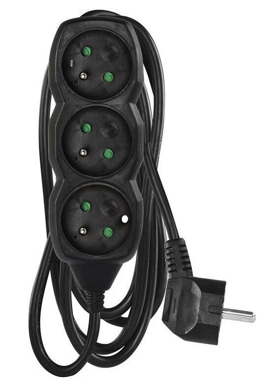 Kabel prodlužovací EMOS 3x zásuvka, 1,5 m černá