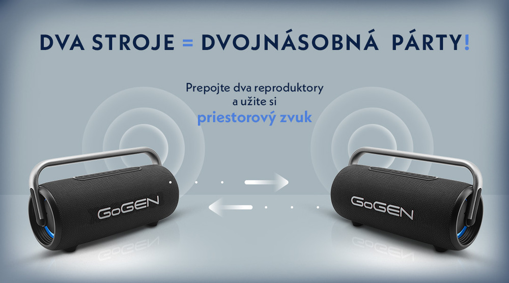 Přenosný reproduktor GoGEN HANDEE BPS 440 černý 2 reproduktory GoGEN Handee zobrazující funkci TWS