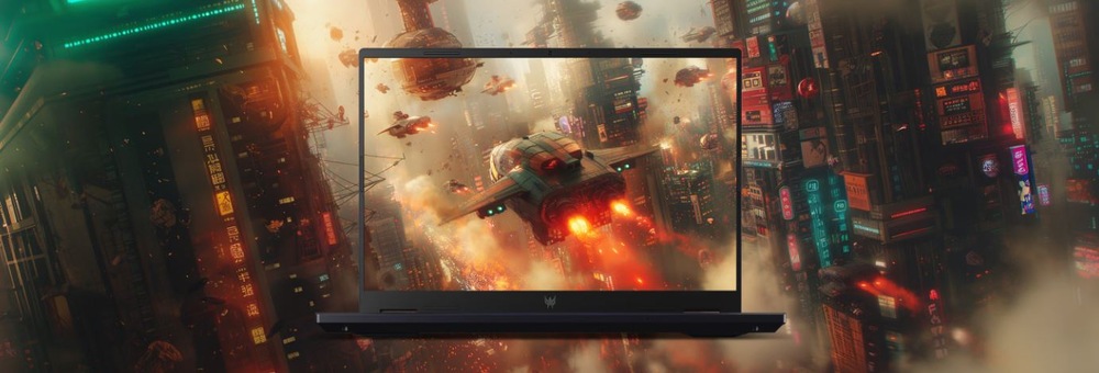 Notebook Acer Predator Helios Neo 14 AI (PHN14-71-90FS) černý Notebook Acer Predator Helios Neo 14 AI v detailu s displejem