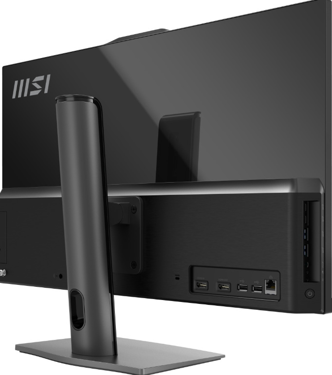 Počítač All In One MSI Modern AM272P 1M-1401EU černý All In One MSI Modern AM272P 1M-1401EU zezadu s konektory a bočními USB porty