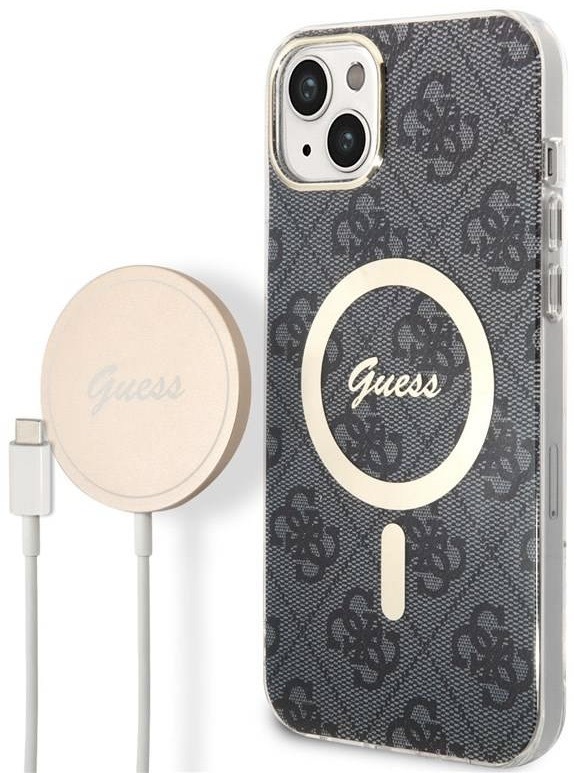 Kryt na mobil Guess 4G MagSafe na Apple iPhone 14 Plus + bezdrátová nabíječka černý
