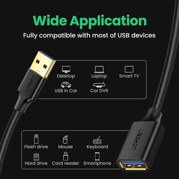 Kabel UGREEN USB 3.0, prodlužovací, 2m černý UGREEN USB 3.0, 2 m, černá