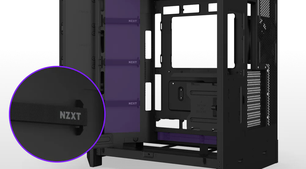 Vedení kabelů v zadní části skříně NZXT H9 Flow RGB je snadné a přehledné