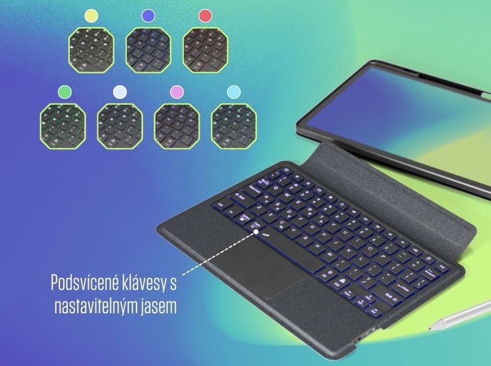 Pouzdro na tablet s klávesnicí Spello by Epico s podsvícenou klávesnicí na Samsung Tab A9+ 11″ - CZ černé