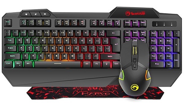 Klávesnice s myší Marvo CM306 s podložkou pod myš, US černá