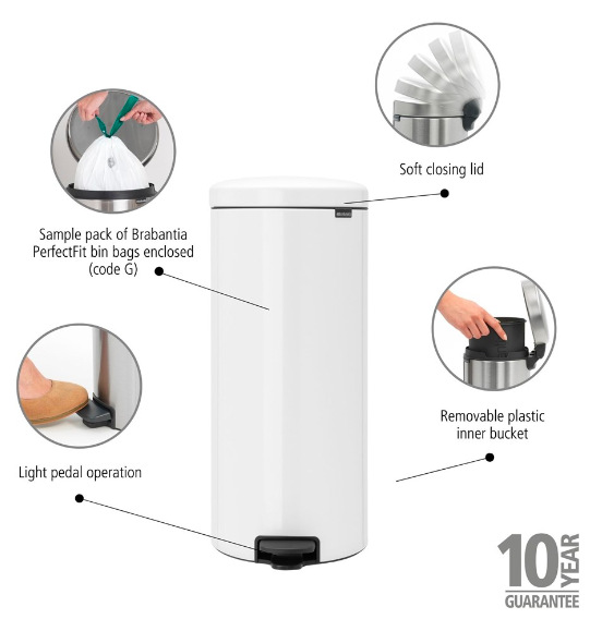 Odpadkový koš Brabantia NewIcon 30 l, white bílý Odpadkový koš Brabantia NewIcon 30 l, white