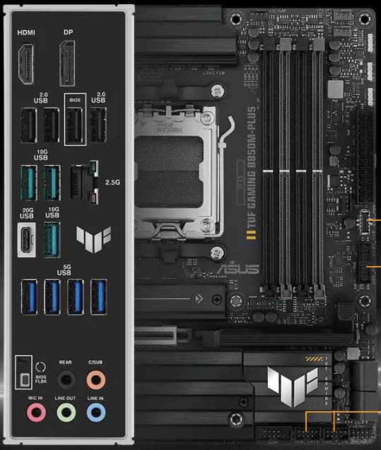 Základní deska Asus TUF Gaming B850M-PLUS Konektory Základní desky Asus TUF GAMING B850M-PLUS