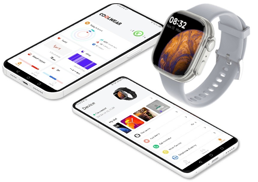 Chytré hodinky Carneo Zephyr Ultra mini HR+ stříbrné Mobilní aplikace CoolWear Pro je dostupná pro iOS, tak i Android.