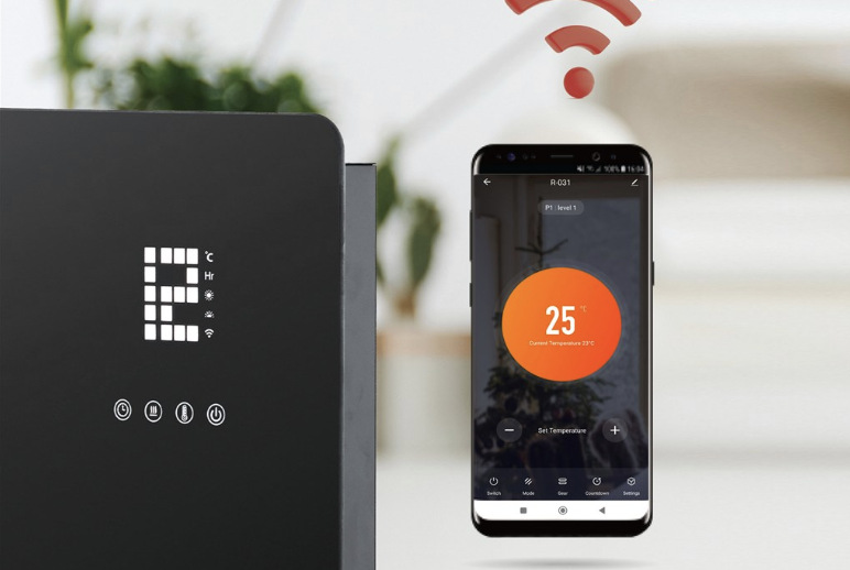 Ovládání konvektoru Rohnson R-040 Genius Wi-Fi přes mobilní aplikaci s nastavením teploty