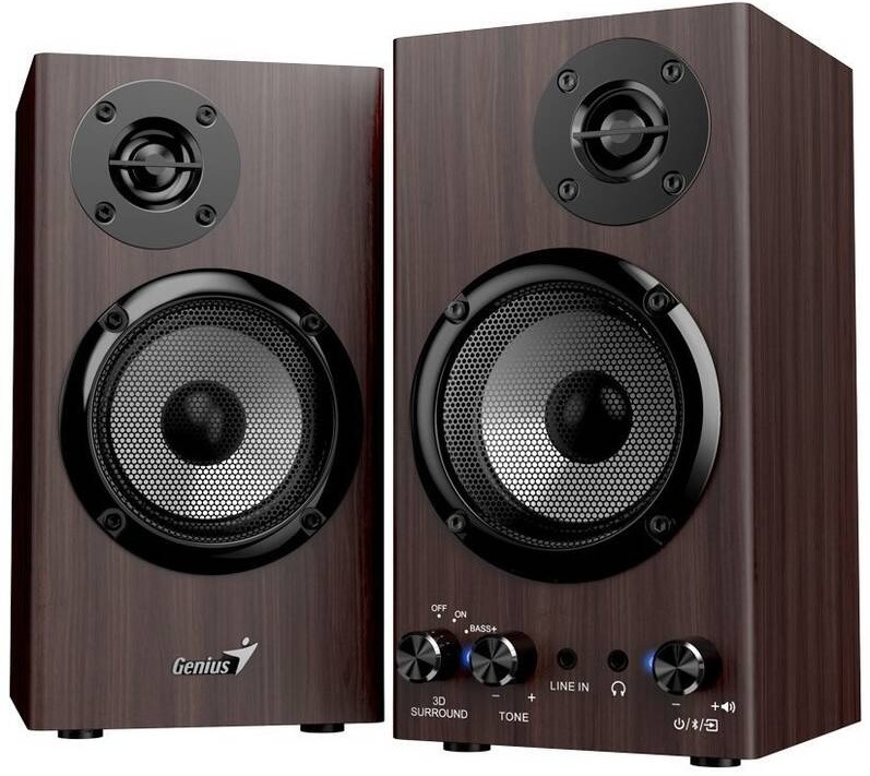 Reproduktory Genius SP-HF520BT hnědé Reproduktory Genius SP-HF520BT 2.0 s předními měniči, Bluetooth připojením a 3,5mm vstupem