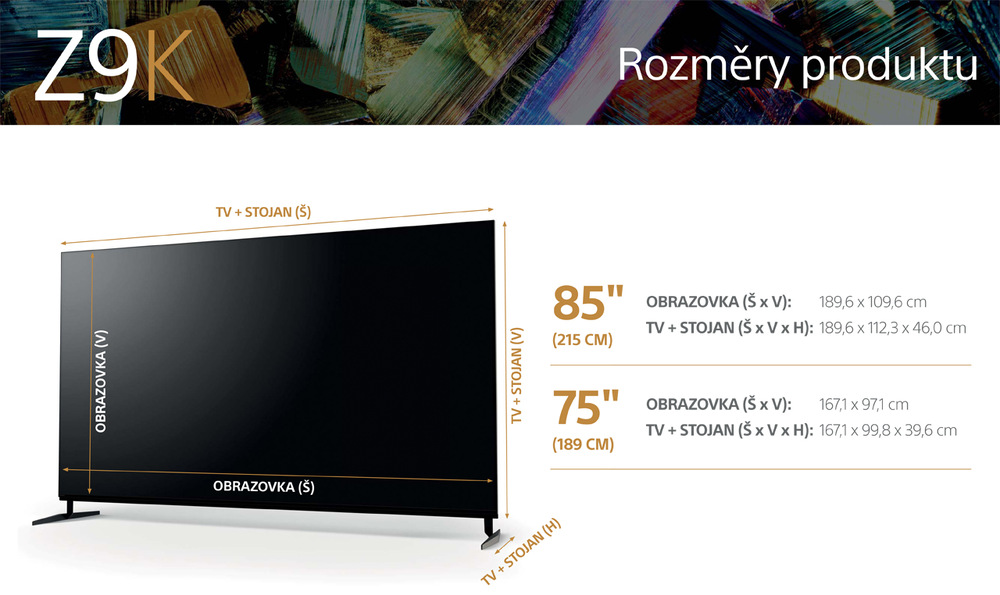 Televize Sony XR-85Z9K Televize Sony XR-85Z9K rozměry