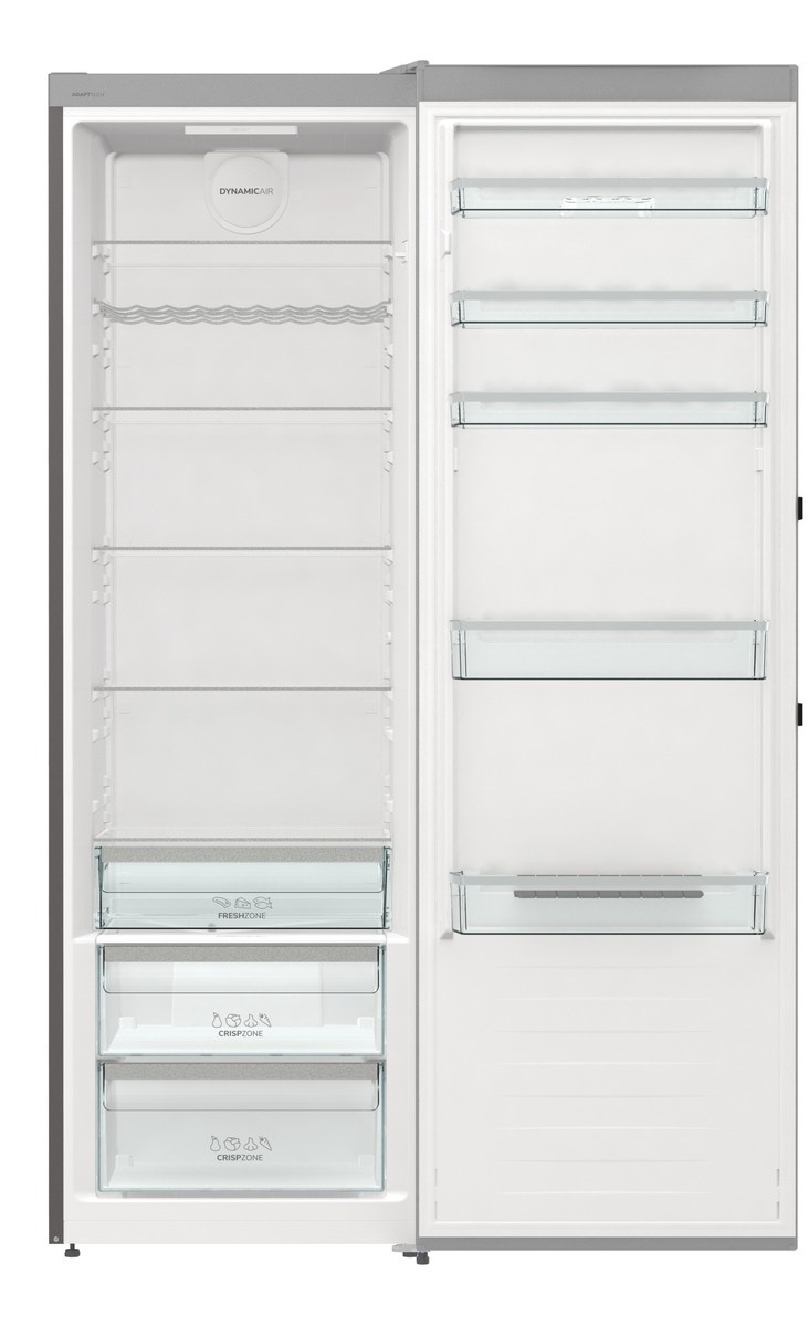 Chladnička Gorenje Advanced R619EAXL6 nerez Volně stojící chladnička má plně otevřená dvířka a tak jde vidět její důmyslné rozložení vnitřního prostoru.