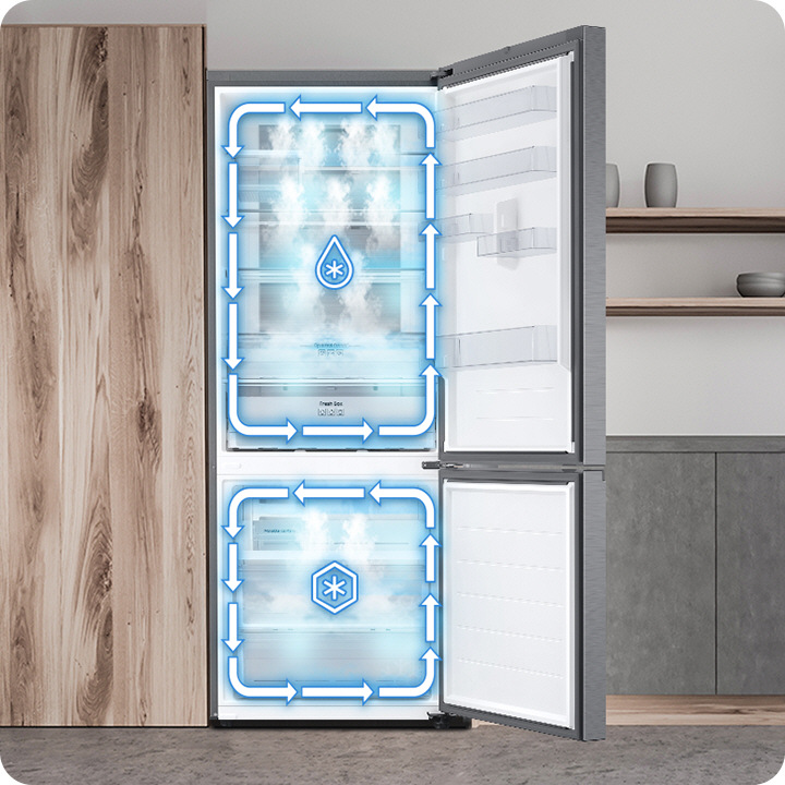 Lednice s nákresem dvou oddělených okruhů chlazení Twin Cooling