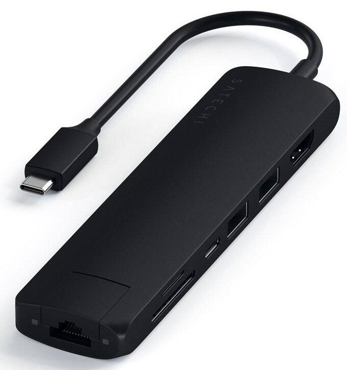 USB Hub Satechi USB-C Slim Multiport (1xHDMI 4K,2x USB 3.0, USB-C, Micro SD, SD, RJ45) černý