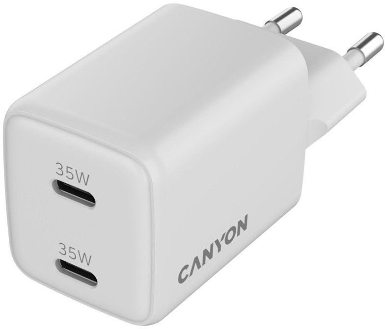 Nabíječka do sítě Canyon GaN 2xUSB-C 35 W - bílá